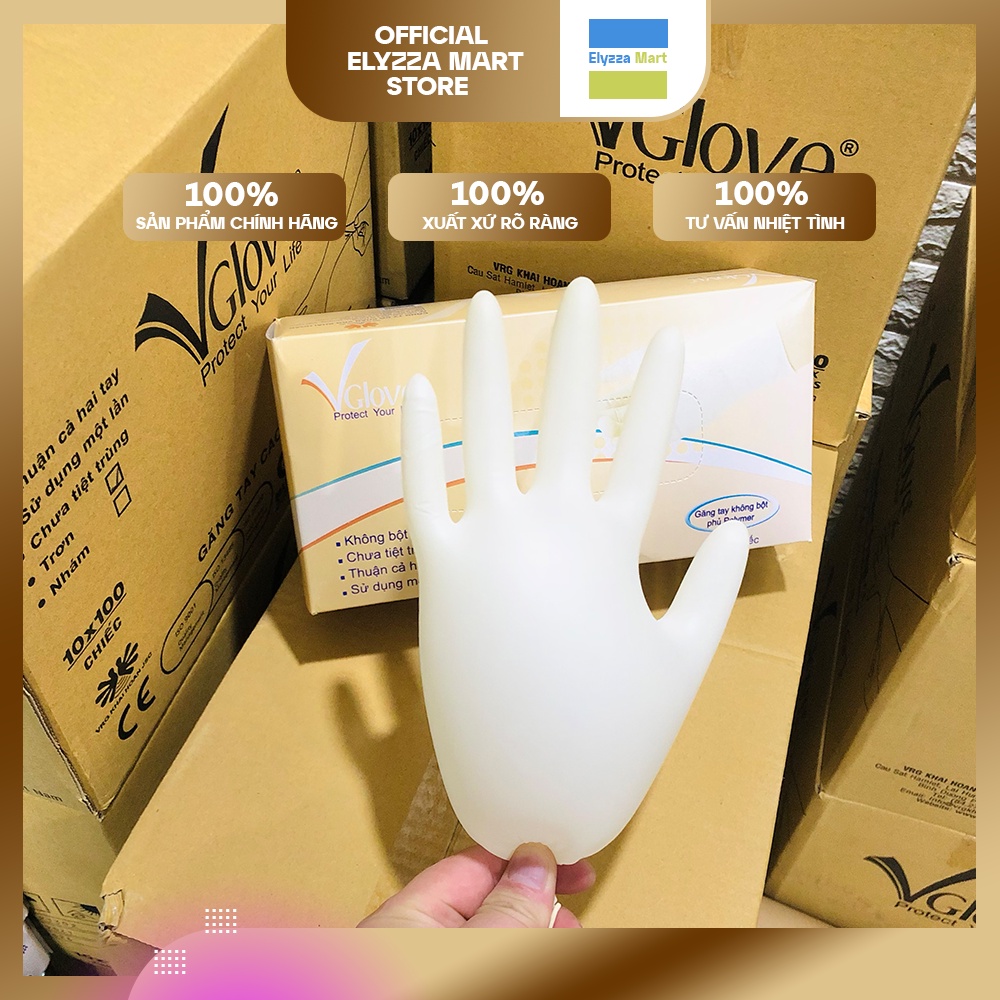 Găng Tay Y Tế Latex Không Bột VGlove Cao Cấp Phủ Polymer Màu Trắng