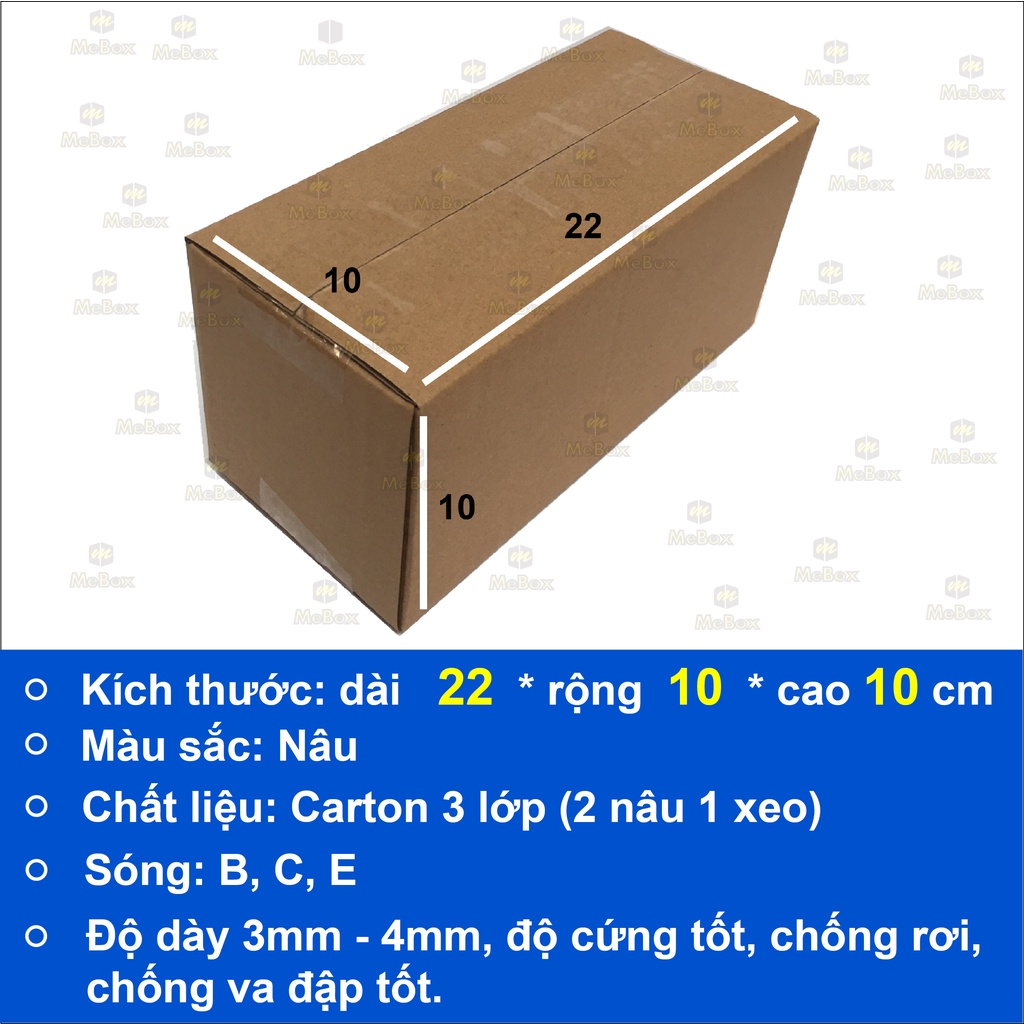 hộp carton gói hàng 22x10x10 bộ 100 cái