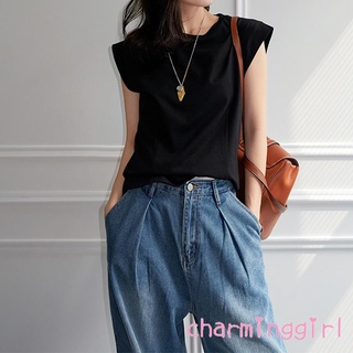 QAQ-Women´s Tank Tops Solid Color Round-Neck Sleeveless Casual Vest Tops