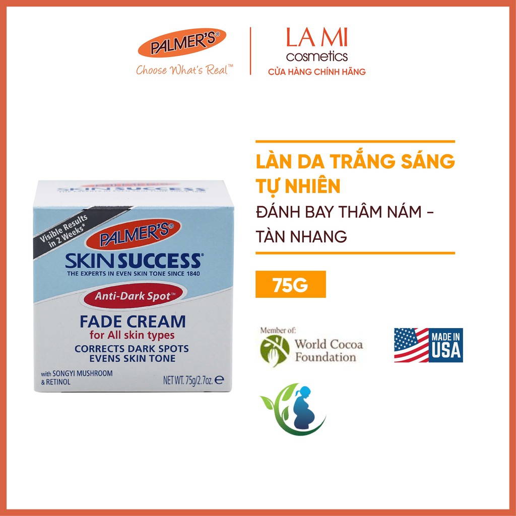 [Mã FMCGMALL -8% đơn 250K] Kem dưỡng trắng sáng da ban ngày, mờ thâm nám - tàn nhang Palmer's 75g