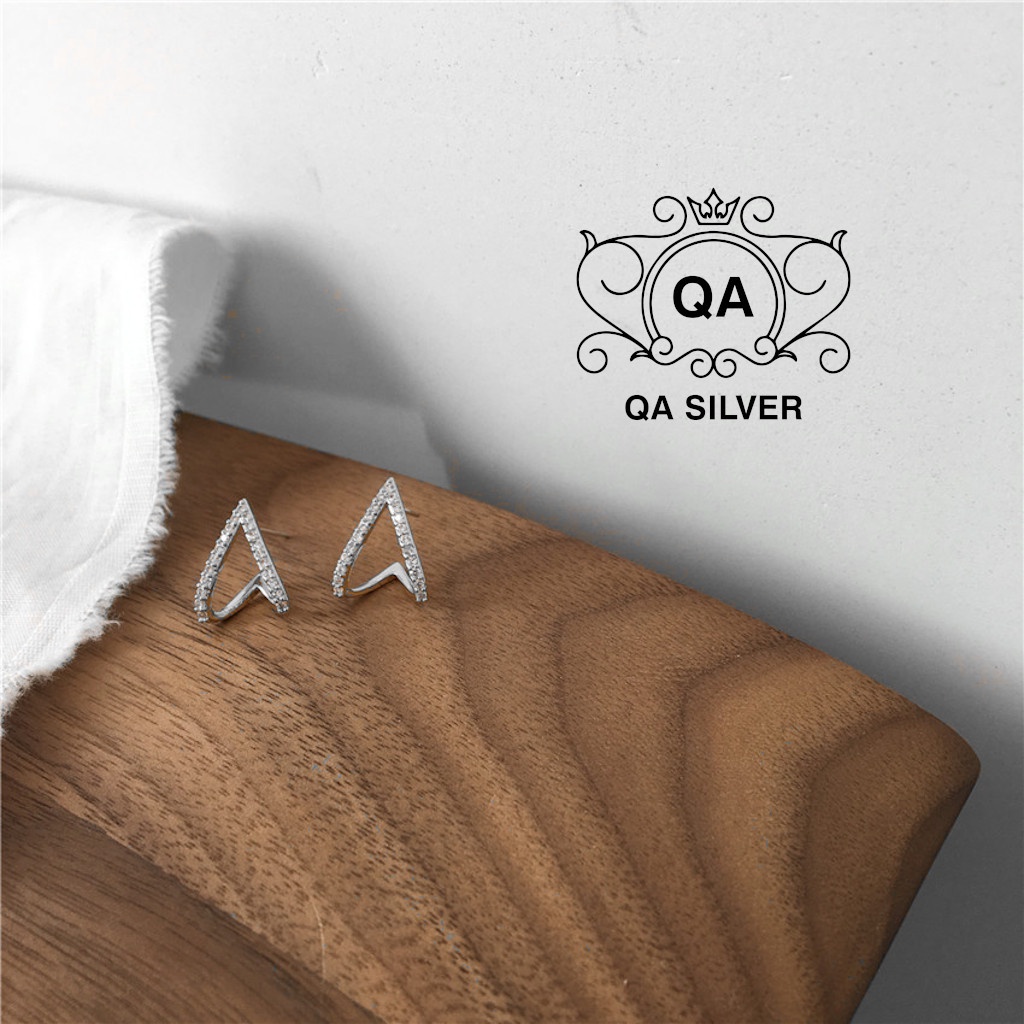 Bông tai bạc 925 trái tim khuyên tai nữ đính đá kẹp vành S925 HEART QA SILVER Earrings EA220503