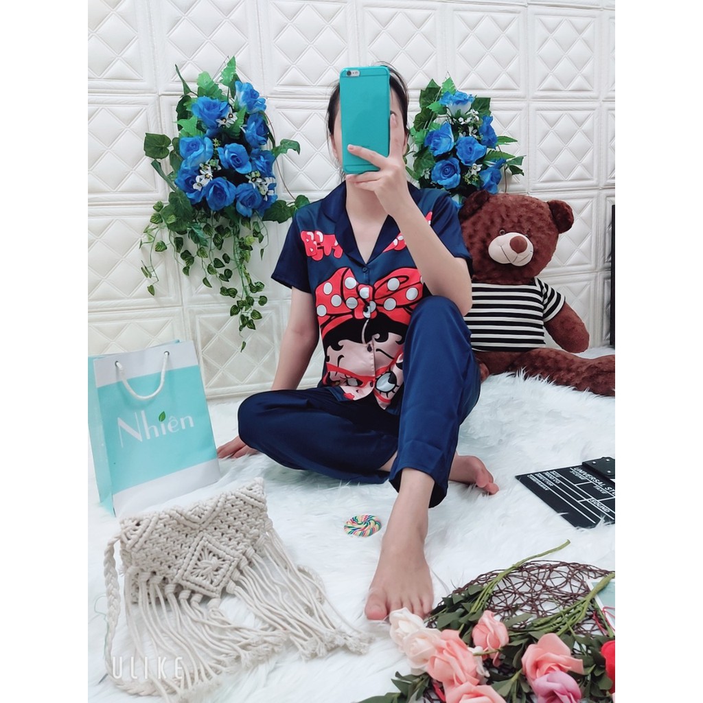 BỘ PIJAMA SATIN TAY NGẮN QUẦN DÀI CHÂN BÔNG MS20 | BigBuy360 - bigbuy360.vn
