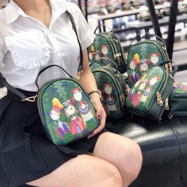 Ba lô hoạ tiết rừng xanh 3 cô gái nga