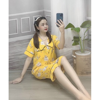 Đồ bộ nữ vải lụa cổ tim tay cộc quần lửng đẹp