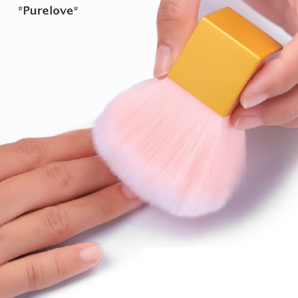 [[Purelove]] Nail Cleaning Dust Brush Square Gold Metal Handle Nail Art Care Manicure Pedicur [Hot Sell]