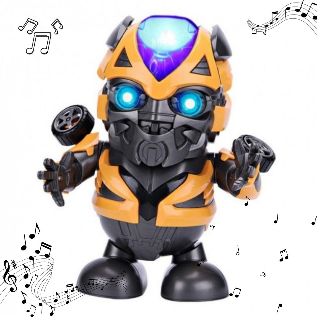 Đô chơi robot Bumble bee, người máy bằng nhựa, có đèn có nhạc, nhảy múa vui nhộn, không kèm pin