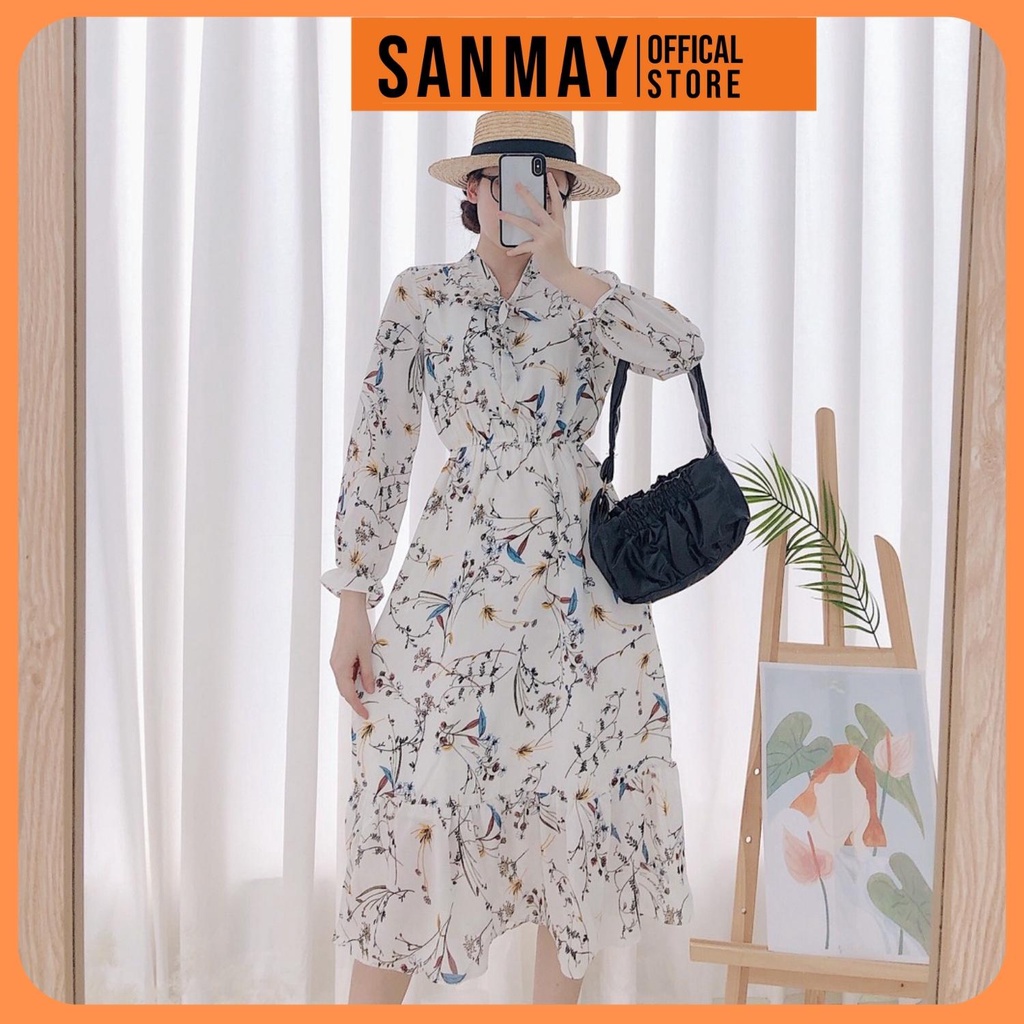 Váy Hoa Nhí Vintage SANJOLI Đầm Dự Tiệc Cưới Nữ Vải Voan Dáng Dài thiết kế kiểu Hàn Quốc cao cấp, đi chơi công sở VD047 | BigBuy360 - bigbuy360.vn