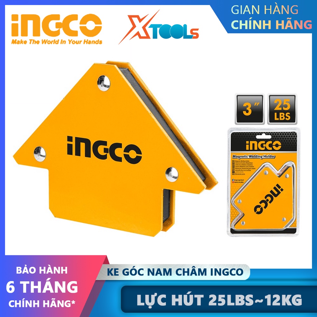 Ke góc hàn nam châm INGCO | ke nam châm Lực hút 25 - 75 Lbs~12-33 kg, Góc 45 °, 90 °, 135 °, Chất liệu Nam châm và thép