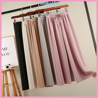 Quần ống rộng chất gân tăm đính nơ nữ tính vừa hiện đại