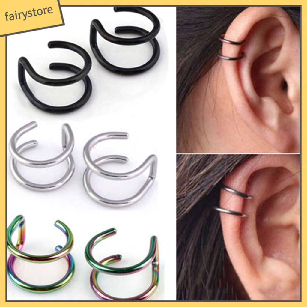 Khuyên kẹp vành tai giả 2 hàng bằng thép không gỉ cá tính