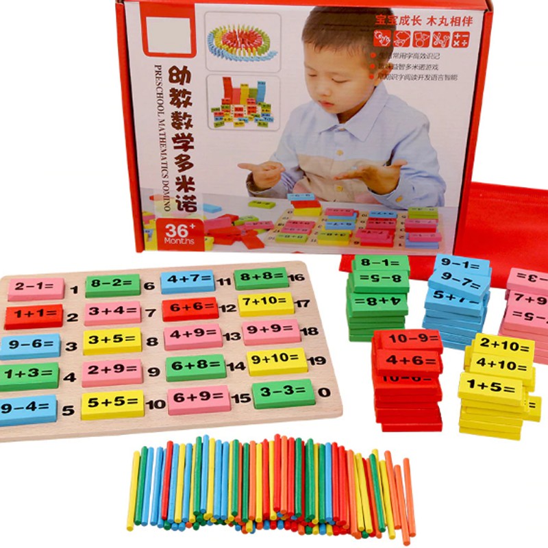 [CÓ QUE TÍNH] Đồ chơi Domino 110 quân bằng gỗ kèm que tính [Domino toán học - Ghép hình - Bộ xếp hình cho bé]