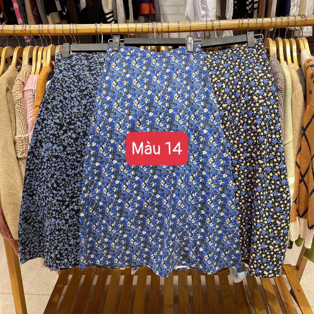 Chân váy nhung tăm dáng A 1533 hoạ tiết hoa nhí Ulzzang style