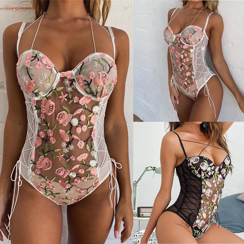 Bodysuit Lưới Xuyên Thấu Thêu Hoa Gợi Cảm Dành Cho Nữ
