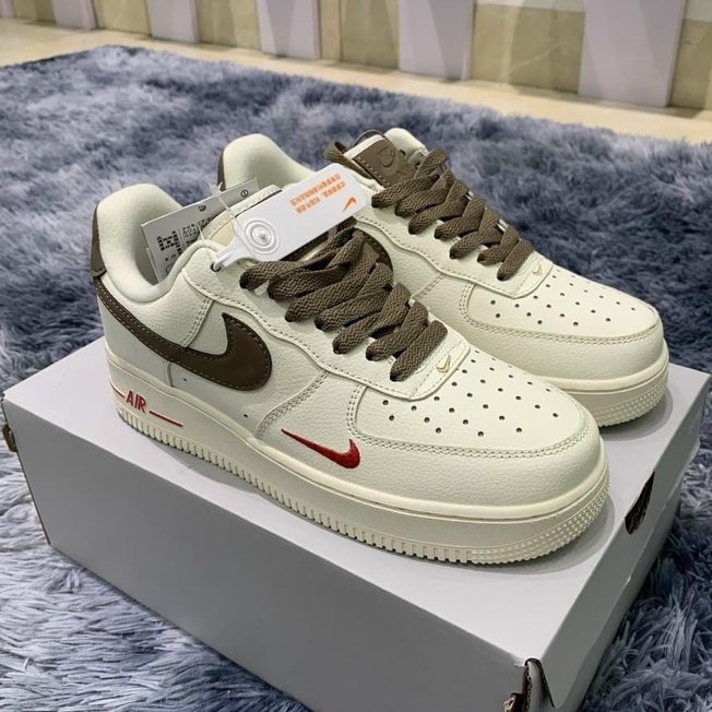 Giày thể thao AF1 vệt nâu nam nữ Giầy sneaker air force 1 low premium white brown nam nữ cực chất dễ phối đồ 2021