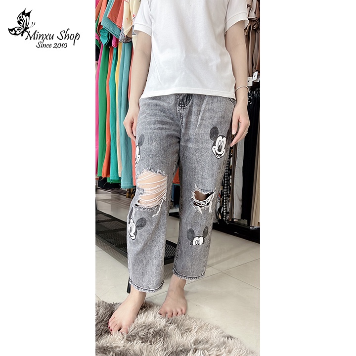 Quần jean micky rách dáng baggy, quần jean boy ống rộng cá tính Minxu shop Q3626