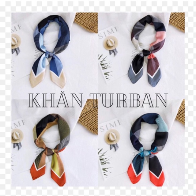 Khăn turban lụa vuông cao cấp choàng cổ size 70x70cm thanh lịch đa năng dùng làm áo yếm in sọc