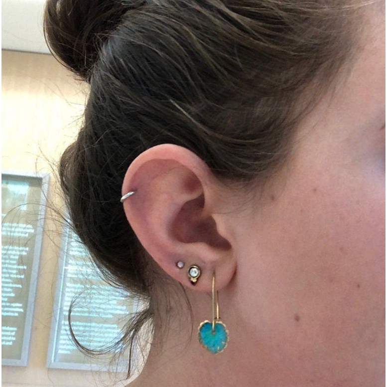 Khuyên tai / Bông tai Turquoise Lily phong cách Retro - Lá sen