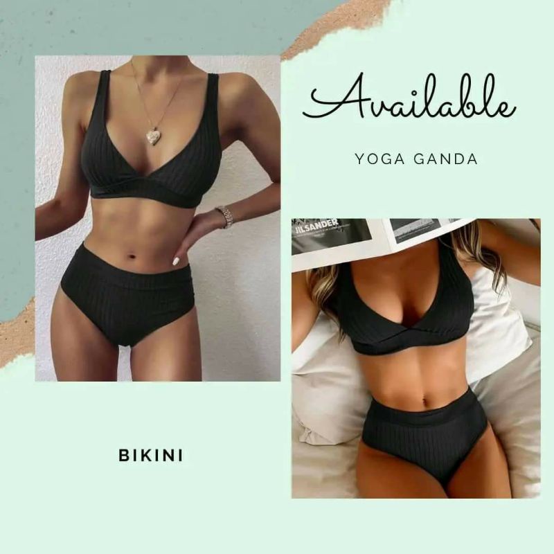 [YOGAGANDA] Bộ bikini đen sọc chìm đơn giản