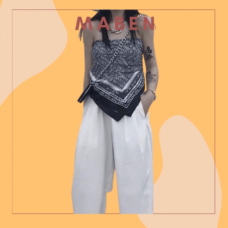 Khăn turban lụa vuông hoa văn size 90cm - Maben