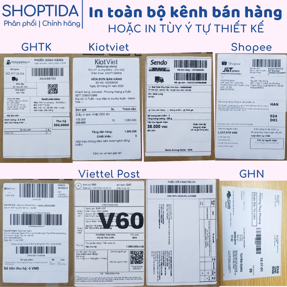 Giấy in nhiệt Shoptida A6 - 1000 Tờ dùng in đơn hàng, tem, mã vạch, phiếu gửi hàng, decal, dán, dùng cho máy in nhiệt