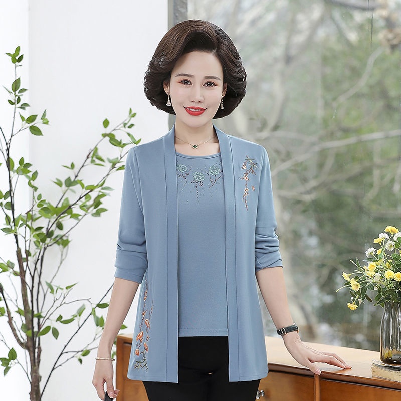 Set Áo Sơ Mi Tay Ngắn + Áo Khoác Thời Trang Mùa Xuân Dành Cho Nữ Độ Tuổi Trung Niên 40-50