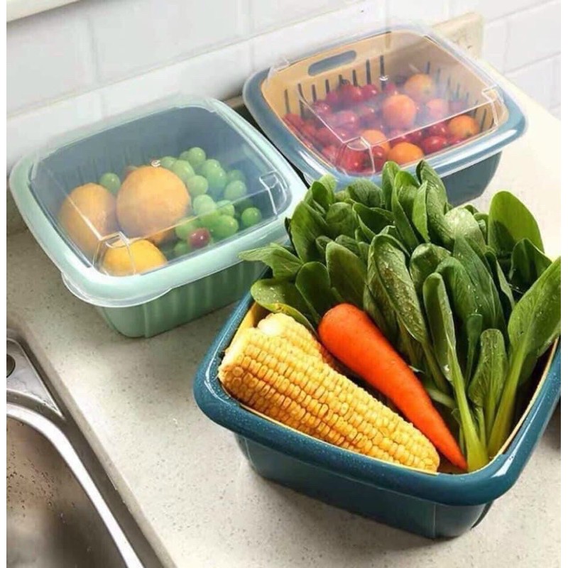 ⚡️FLASH SALE⚡️Hộp đựng rau quả tủ lạnh có rổ thoát nước(combo 3c k chọn màu) | BigBuy360 - bigbuy360.vn