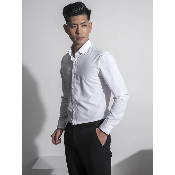 Áo sơ mi nam ARISTINO trắng trơn sợi sồi ALS25407