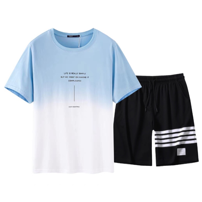 Set Bộ 2 Món Quần Shorts + Áo Thun Nam Chất Vải Thun CB2_MAT174TH_MSH001THDEF6 (Loang Life Simple + 3 Kẻ Ngang)