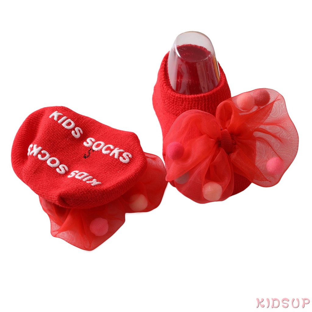 Tất ngắn chống trượt đính nơ lưới thời trang xuân thu cho bé gái