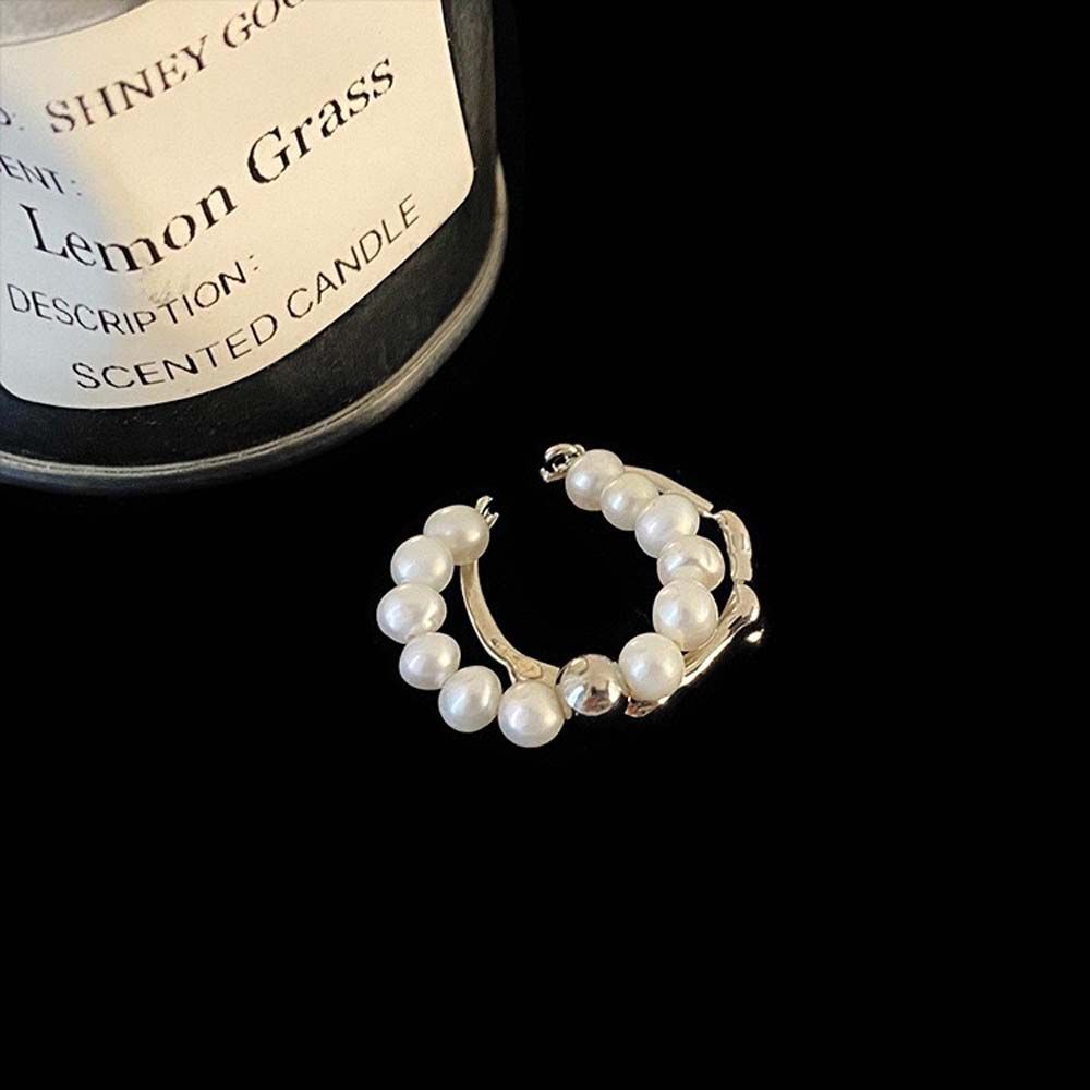 Nhẫn dạng mở đính ngọc trai nhân tạo phối dây xích thời trang sang trọng cho nữ