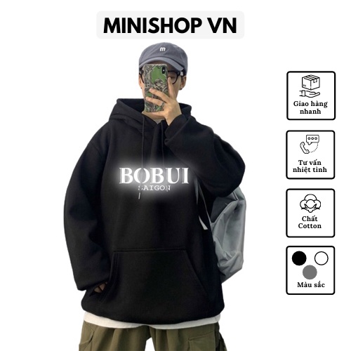 Áo hoodie phản quang Bobui nam nữ form rộng chất nỉ dày mềm mịn