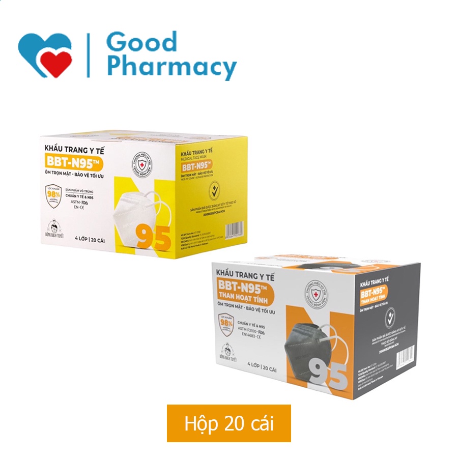 Khẩu trang y tế Bông Bạch Tuyết BBT - N95 (4 lớp) ôm trọn mặt, bảo vệ tối ưu - Hộp 20 cái