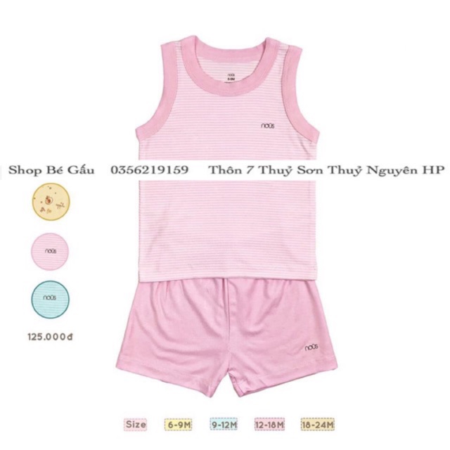 Bộ ba lỗ petit hồng nhạt trắng Nous