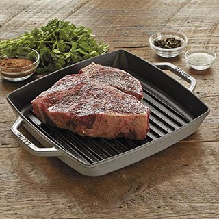 Chảo gang staub grill pan, 28cm, hình vuông, màu ghi