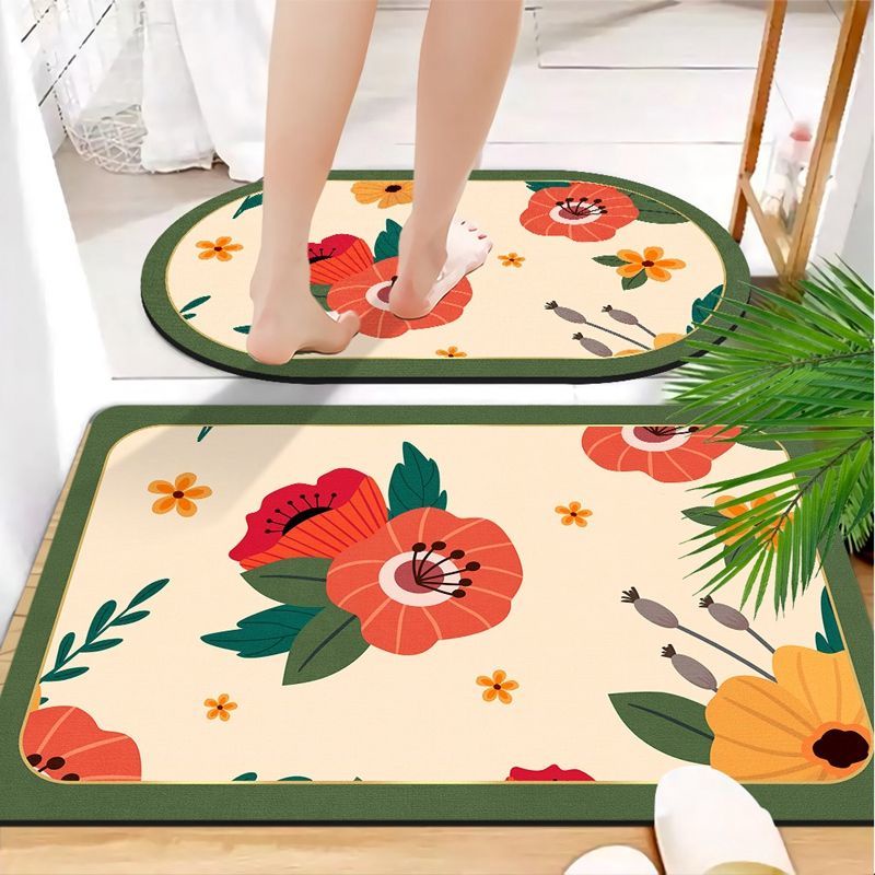 Bộ 2 Thảm Lót Sàn Nhà Tắm Chống Trượt Thấm Hút Nước In Họa Tiết Trái Đất Độc Đáo