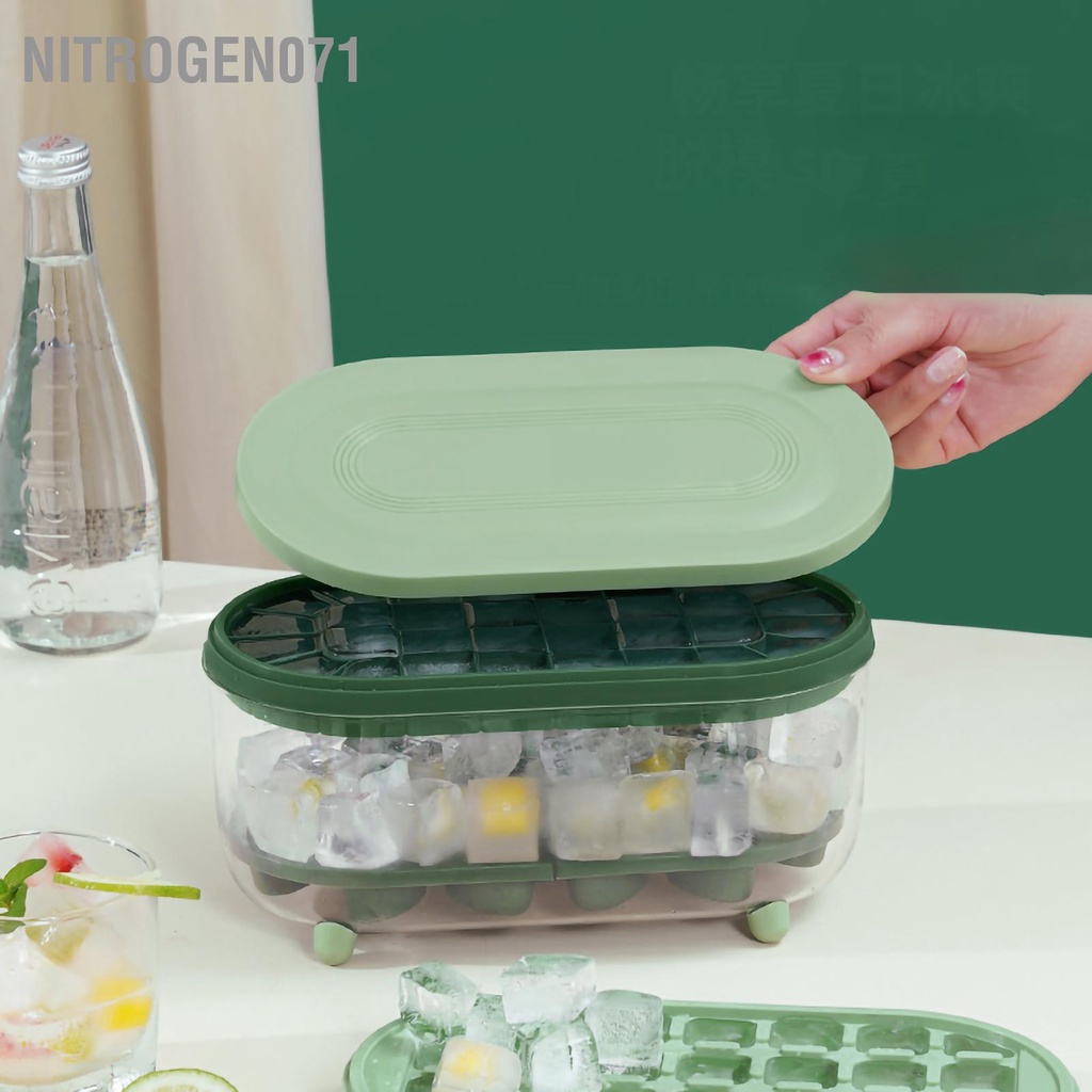 ❤️ Nitrogen071 Khuôn làm đá Dung tích lớn 32 ngăn Khay bằng silicon 10 hình trái tim có nắp