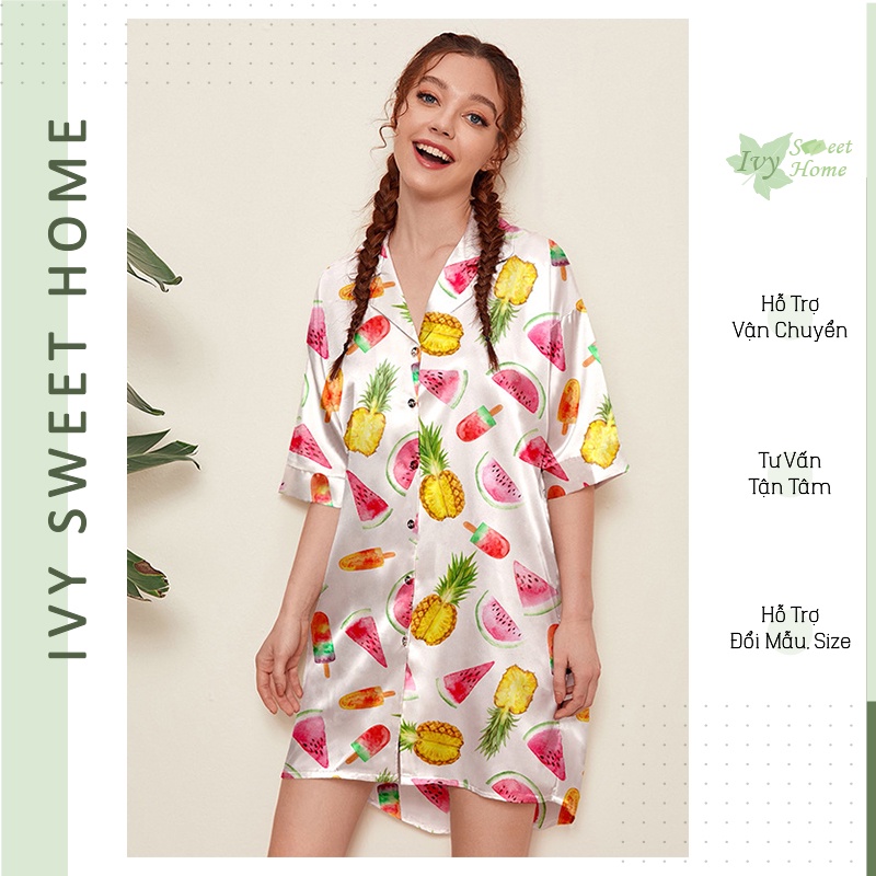 Áo Sơ Mi Nữ Lụa Dài  Đầm Ngủ Bầu Lụa Size Châu Âu