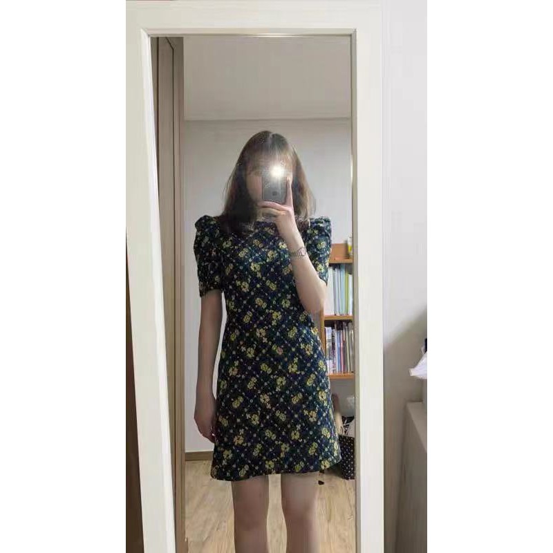 Đầm tay ngắn họa tiết hoa thời trang phong cách Hàn Quốc cho nữ