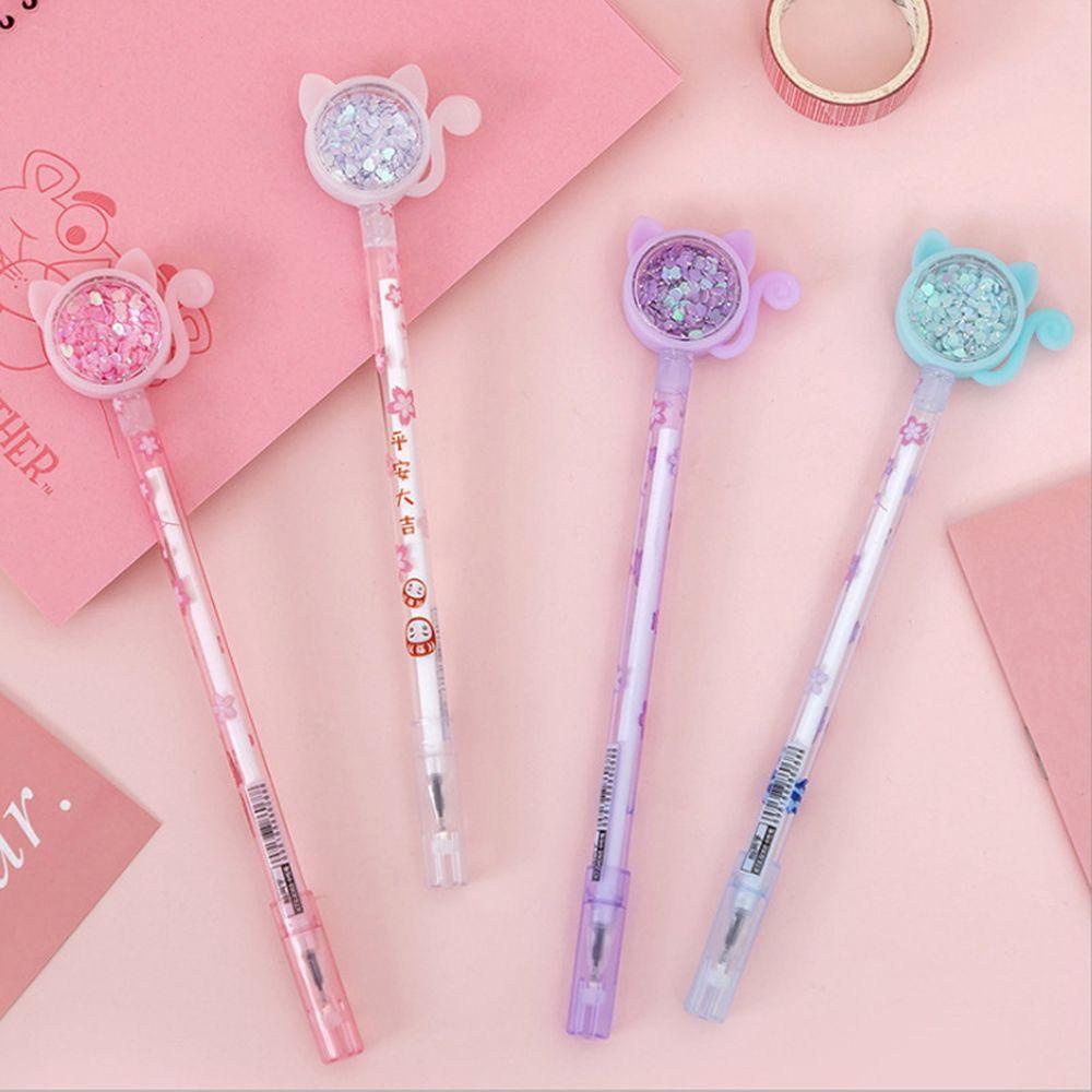 Bút Mực Gel Ngòi 0.5mm Hình Mèo Đính Kim Sa Nhiều Màu Dễ Thương Cho Bé