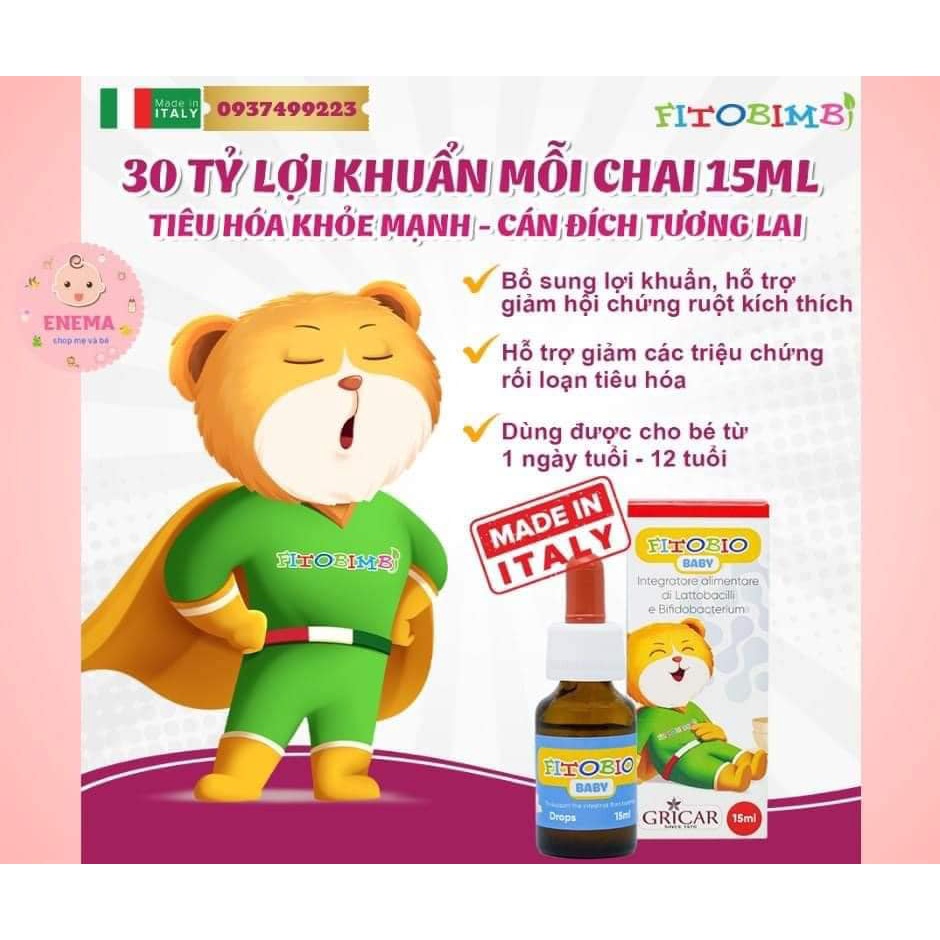 Fitobio baby - Bổ sung 30 tỷ lợi khuẩn cải thiện tiêu hóa, bé hết táo bón, rối loạn tiêu hóa (Lọ 15ml)