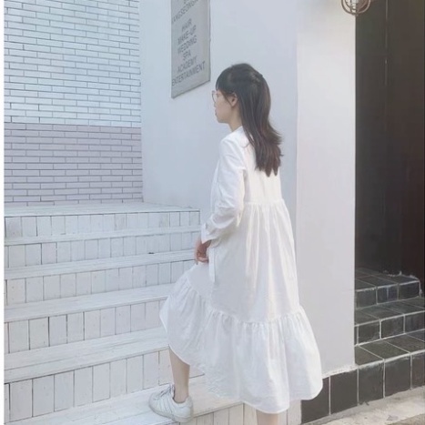 Váy xuông nữ- Đầm Babydoll Nữ Nơ Ngực tay bồng bánh bèo phối gile len xinh xẻo tiểu thư V250 Nội Y Xanh hàng đẹp trendy