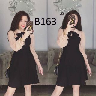Đầm tay lưới kèm nơ cổ