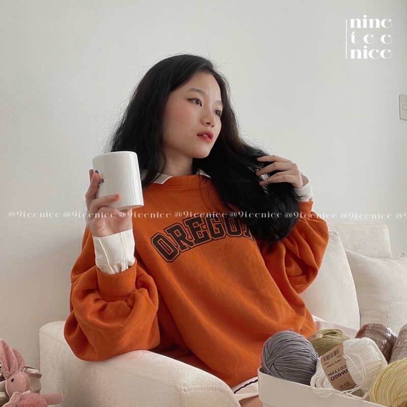 Áo Sweater nỉ bông dáng rộng tay phồng - @9teenice