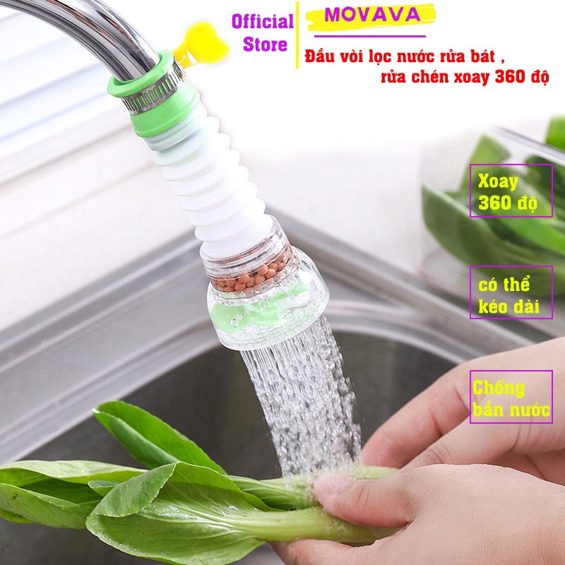 Đầu vòi lọc nước rửa bát, rửa chén xoay 360 độ có thể kéo dài chống bắn nước - Movava