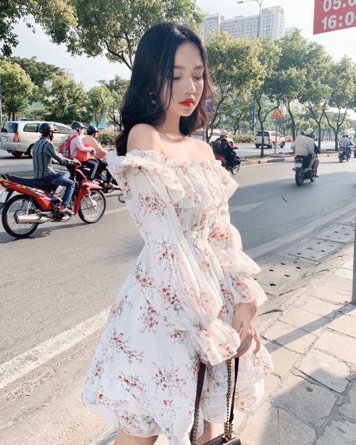 Váy Trễ Vai Hoa Nhí 2 Lớp Dài Tay Bồng Bềnh Ullzzang [ẢNH THẬT+VIDEO] | BigBuy360 - bigbuy360.vn