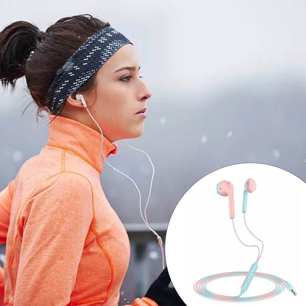 Tai Nghe Nhét Tai Thể Thao Có Dây Màu Hồng Macaron Dễ Thương Có Dây Điều Khiển Phổ Biến