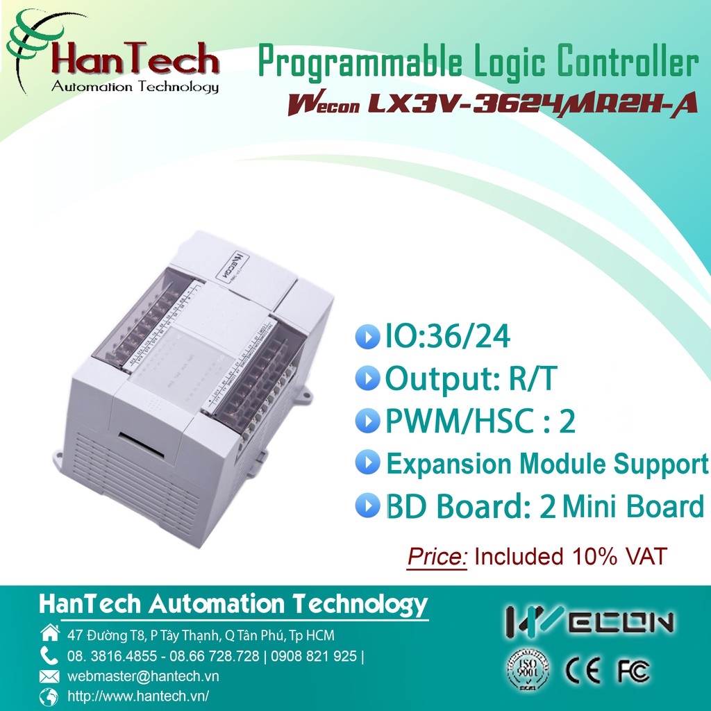 29/ Bộ điều khiển logic có khả năng lập trình (PLC)  Wecon LX3V-3624MR2H-A  [HanTech Automation Technology]