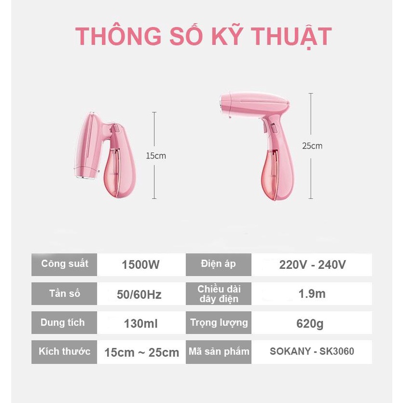 Bàn ủi hơi nước, bàn là hơi nước cầm tay cao cấp Sokany AX-Y6005, nhọ gọn, tiện dụng, bảo hành 12 tháng