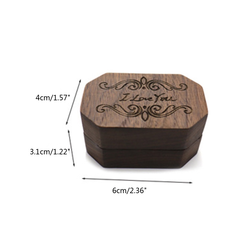 Hộp Đựng Nhẫn Bằng Gỗ Óc Chó Màu Đen In Chữ I Love You Độc Đáo
