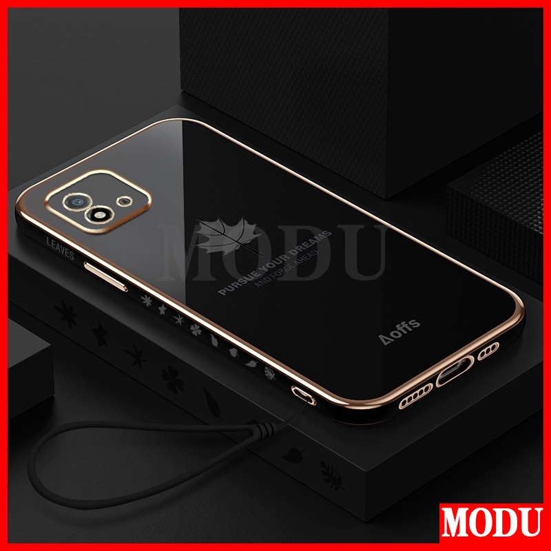 Ốp Điện Thoại Mềm Họa Tiết Lá Phong Dáng Vuông Mạ Màu Sang Trọng + Dây Đeo Cho OPPO A16K